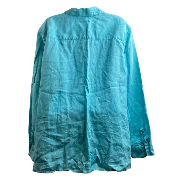 Vintage Bloomingdales Sutton Studio Women’s Aqua Linen Blouse‎ Size 2X Preppy - Picture 2 of 11